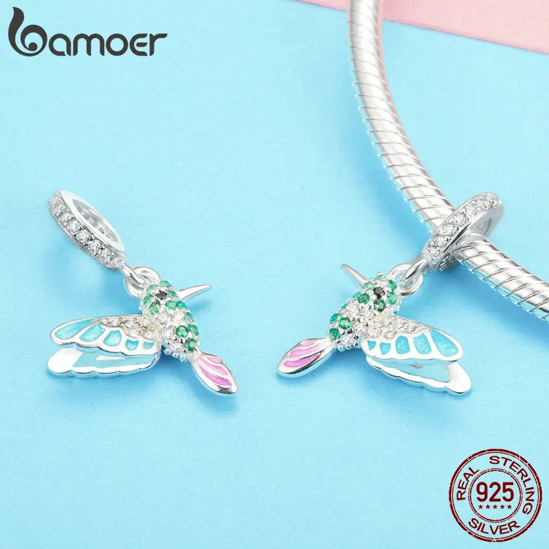 925 Sterling Silver Green Warbler Bird Pendant with Colorful CZ for Women