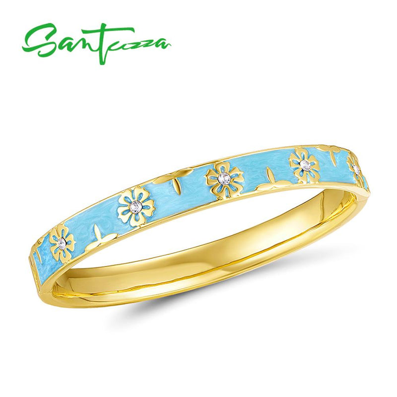 Silver Trendy Multi-Color Enamel Flower Bracelet Bangles for Woman