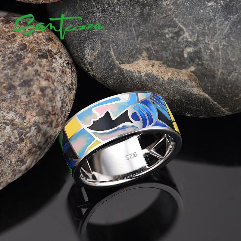 925 Sterling Silver Colorful Enamel Ring for Women