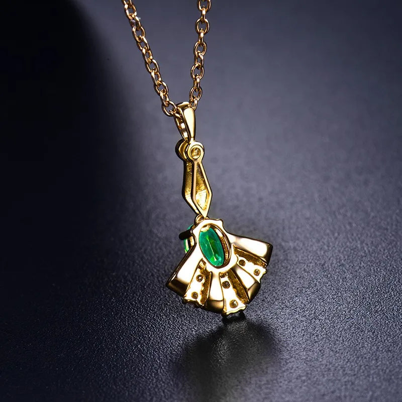 14K Yellow Gold Emerald Pendant Necklace for Women