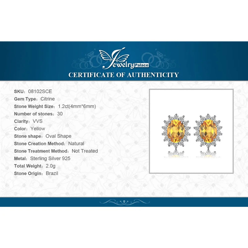 925 Sterling Silver Natural Citrine Halo Earrings for Woman