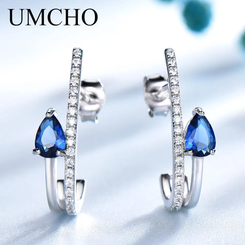 Sterling Silver Blue Sapphire Drop Earrings for Women