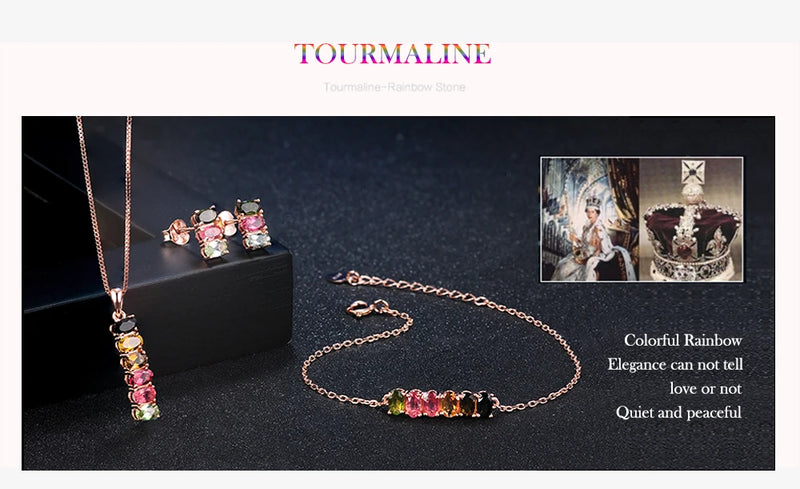 925 Sterling Silver Multicolor Tourmaline Bracelet for Woman