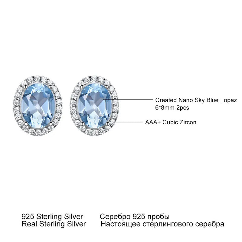 Sterling Silver Oval Sky Blue Topaz Stud Earrings for Women