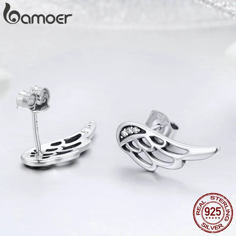 Sterling Silver Feather Stud Earrings for Women