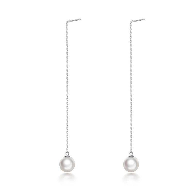 18K Yellow Gold Akoya Pearls Long Drop Earrings for Women