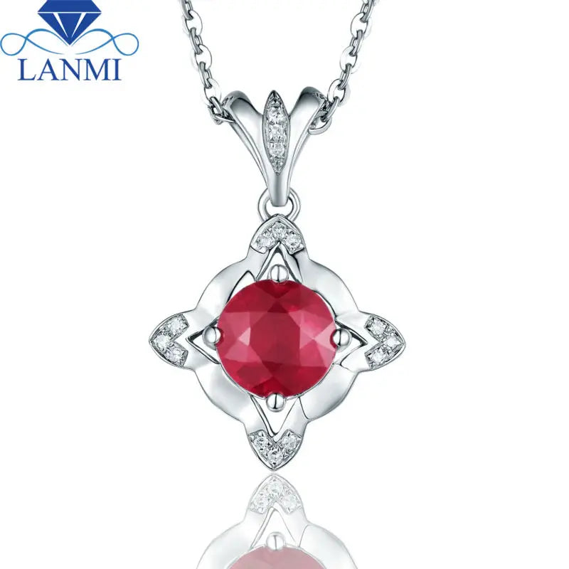 14K White Gold Ruby Flower Pendant for Girlfriend