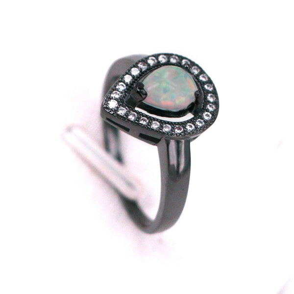 Black Gun Plated White Opal Ring for Women