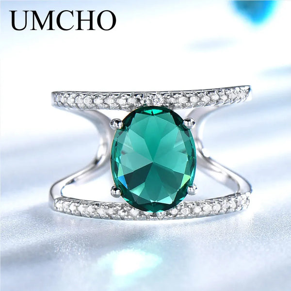 925 Sterling Silver Green Emerald Ring For Women