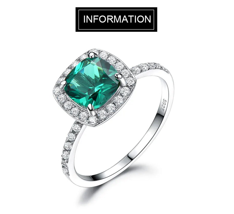 Sterling Silver Nano Emerald Cushion Zircon Ring for Women