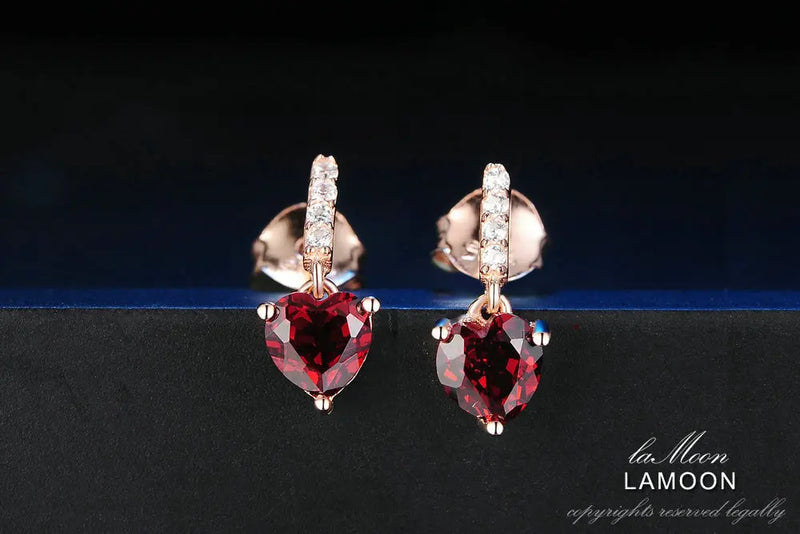 925 Sterling Silver Heart Garnet Earrings for Women