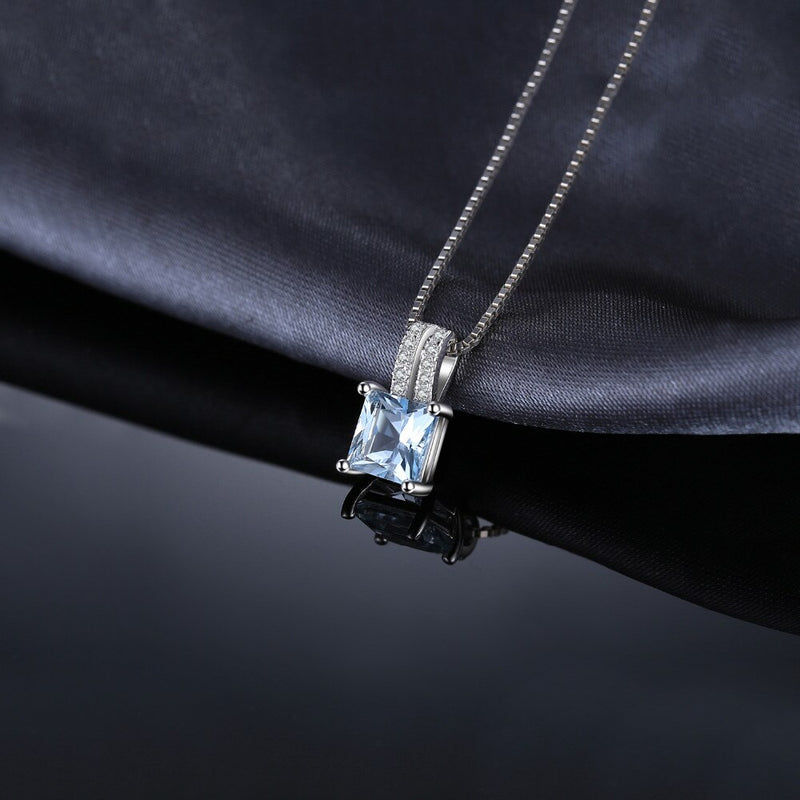 925 Sterling Silver Blue Topaz Pendant Necklace for Woman