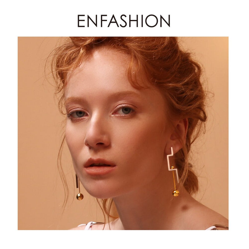 Enfashion Geometric Balance Drop Earrings For Women Contrast Color Stainless Steel Long Hanging Earings Jewelry Oorbellen EB1025