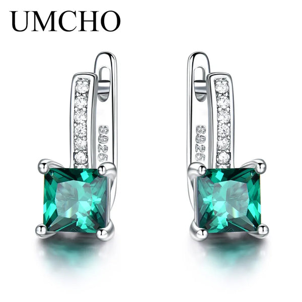 925 Sterling Silver Green Emerald Clip Earrings for Women