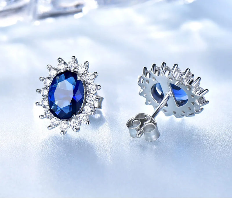 925 Sterling Silver Nano Blue Sapphire Jewelry Set for Women