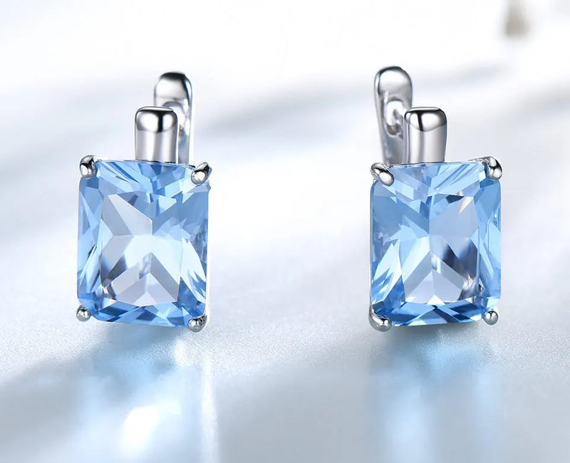 925 Sterling Silver Sky Blue Topaz Clip-On Earrings for Women