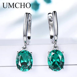 925 Sterling Silver Emerald Gemstone Long Clip Earrings for Women