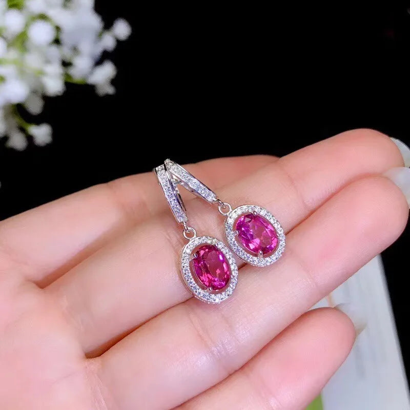 925 Silver Pink Topaz Earrings, Simple Style, Classic Atmosphere