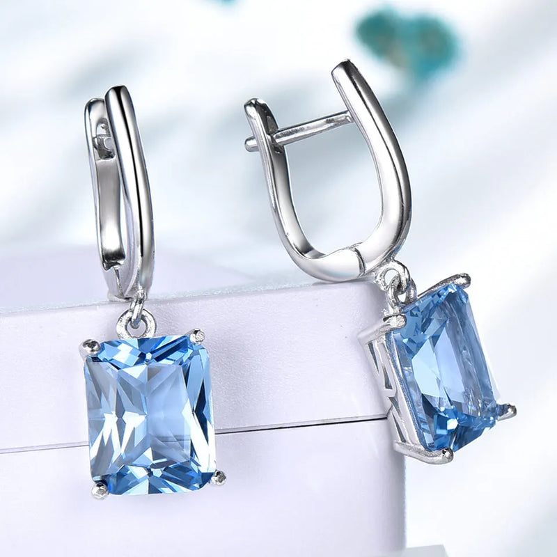 925 Sterling Silver Blue Topaz Drop Earrings for Women