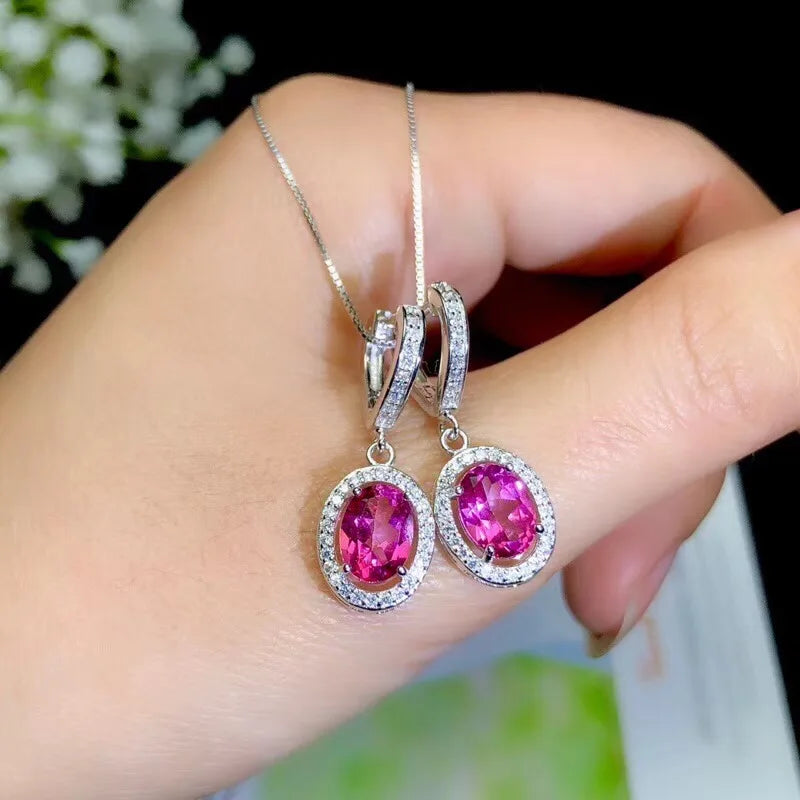 925 Silver Pink Topaz Earrings, Simple Style, Classic Atmosphere