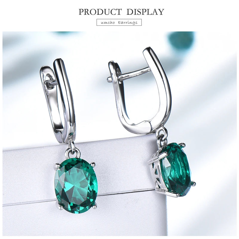 925 Sterling Silver Emerald Gemstone Long Clip Earrings for Women