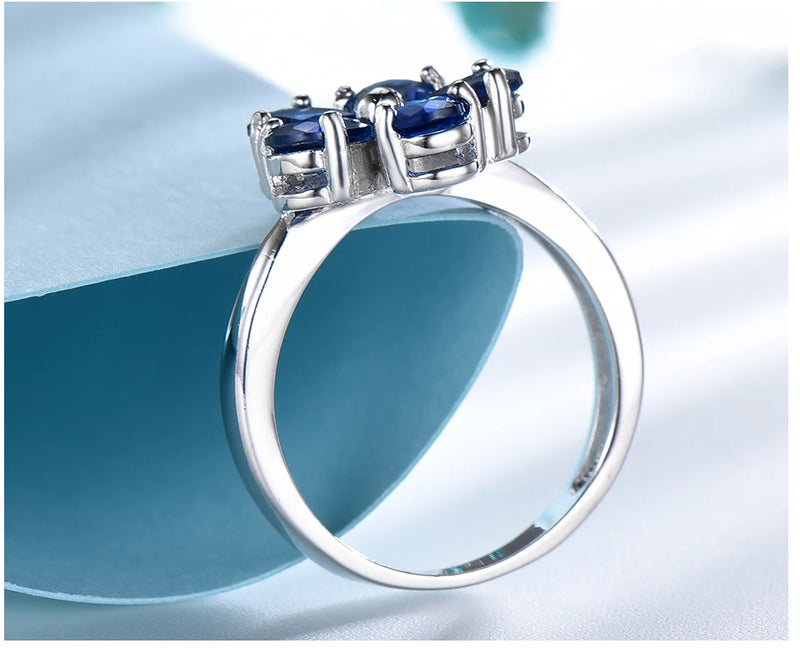 925 Sterling Silver Blue Sapphire Flower Ring for Women