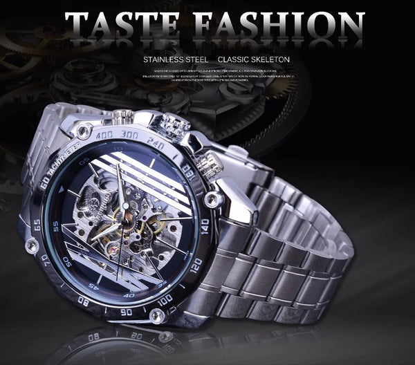 Stainless Steel Automatic Skeleton Mens Watch