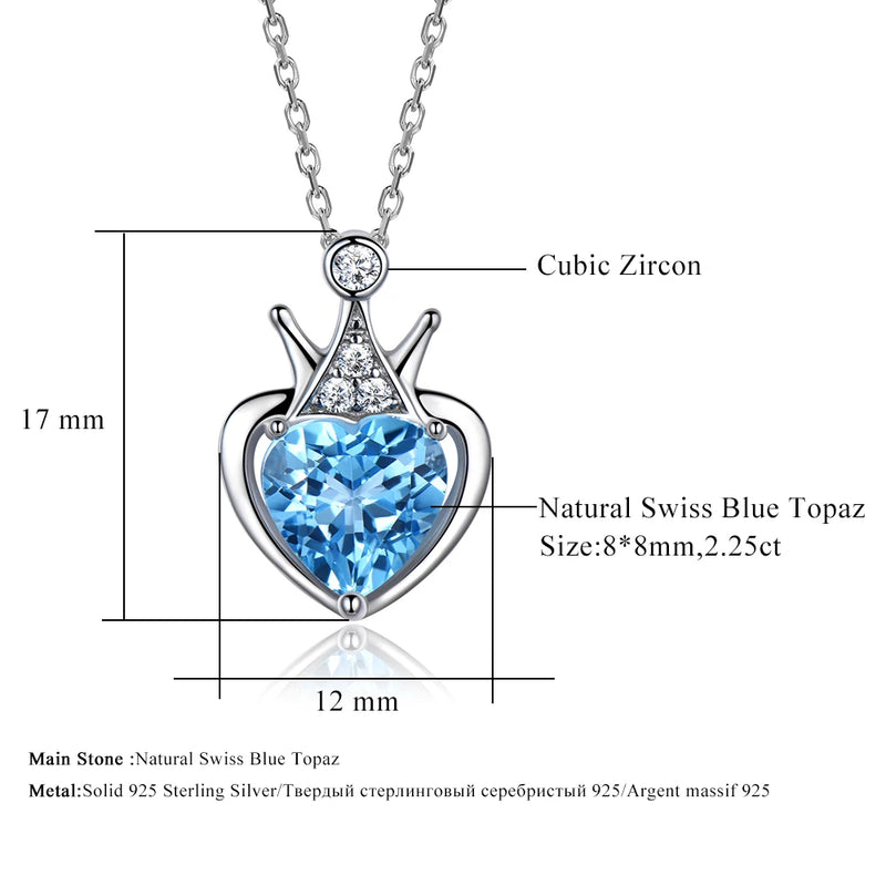 Sterling Silver Blue Topaz Heart Pendant Necklace for Women