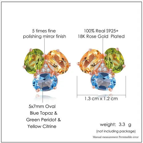 925 Sterling Silver Citrine, Peridot, Topaz Earrings for Women