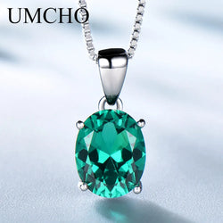 Sterling Silver Oval Cut Emerald Halo Pendant for Women