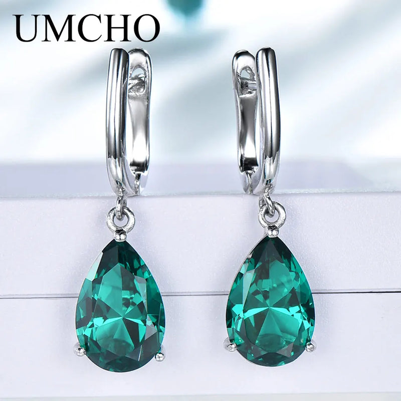 Sterling Silver Green Emerald Clip Earrings for Women