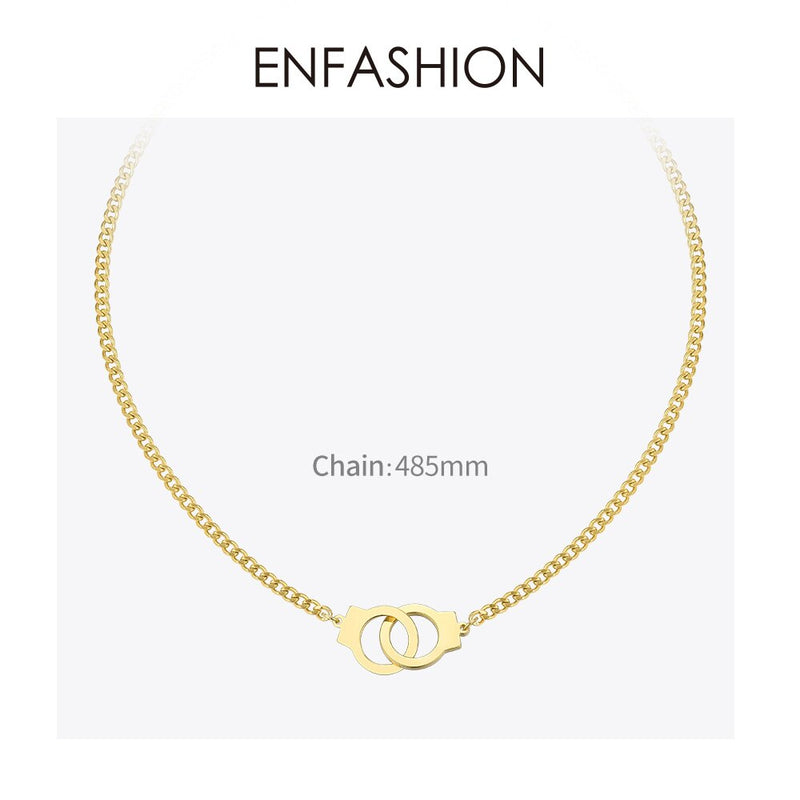 ENFASHION Punk Handcuffs Pendant Necklace Choker For Women Stainless Steel Link Chain Necklace Fashion Femme Jewelry Gifts P3013