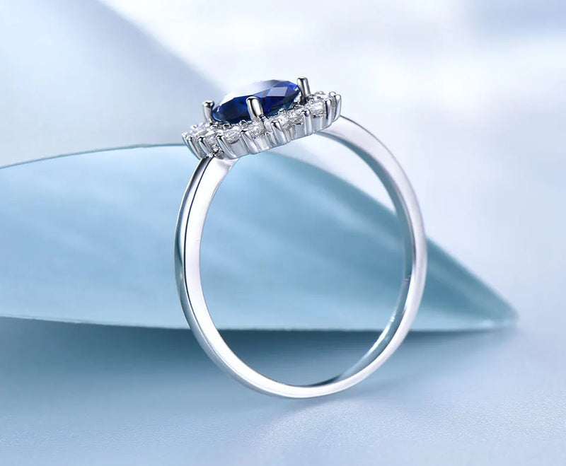 925 Sterling Silver Blue Sapphire Engagement Ring for Women