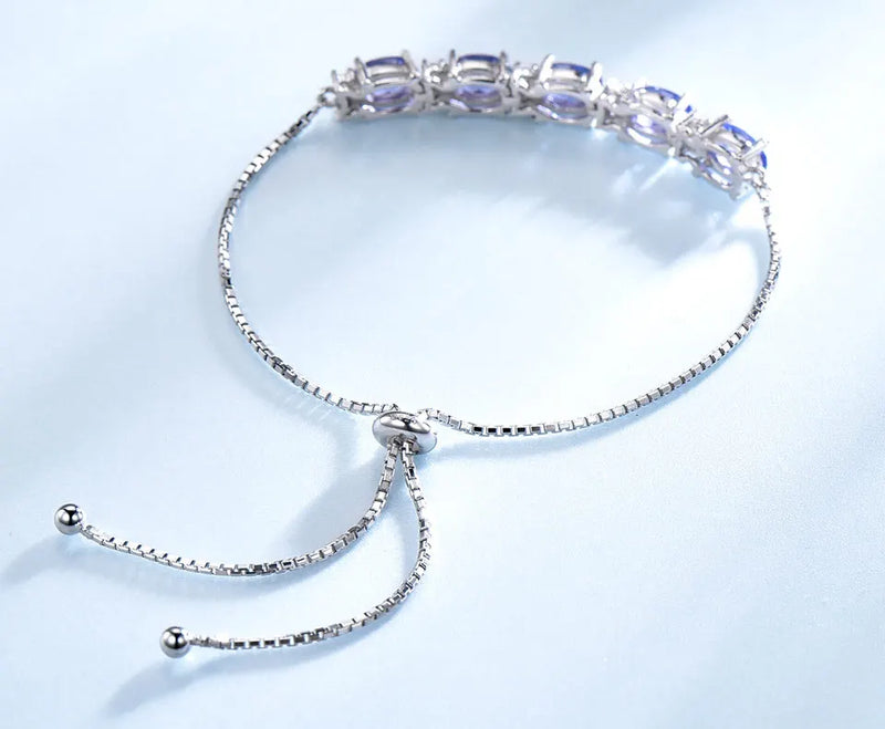 Sterling Silver Nano Tanzanite Oval Bangle Bracelets for Women