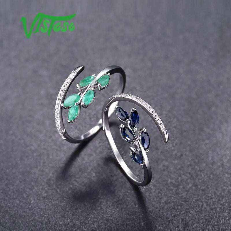 14K White Gold Diamond and Sapphire Emerald Ring for Lady