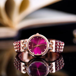 Stainless Steel Natural Garnet Stone Bracelet with 33mm Waterproof Watch for Women