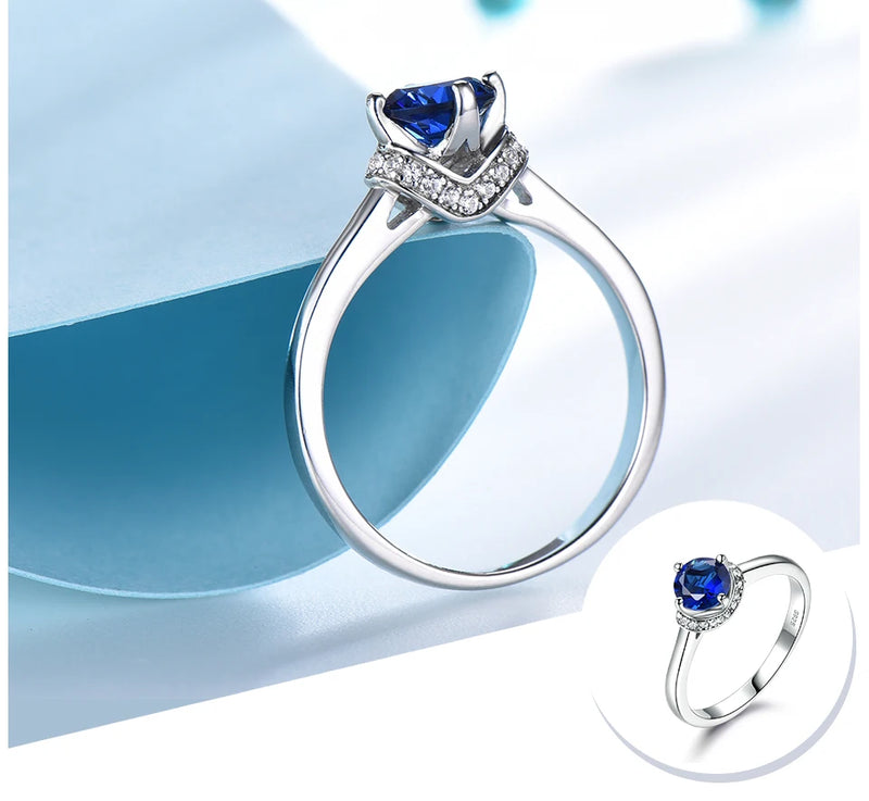 925 Sterling Silver Blue Sapphire Halo Ring for Women