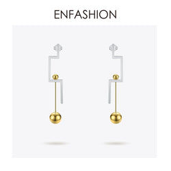 Enfashion Geometric Balance Drop Earrings For Women Contrast Color Stainless Steel Long Hanging Earings Jewelry Oorbellen EB1025