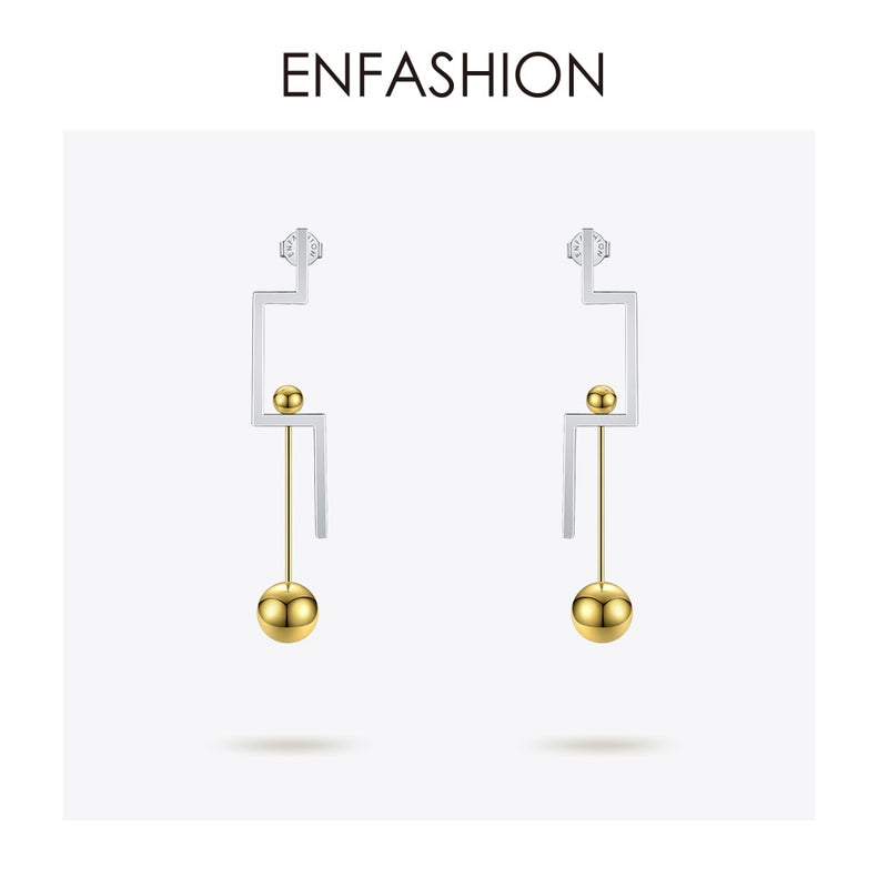 Enfashion Geometric Balance Drop Earrings For Women Contrast Color Stainless Steel Long Hanging Earings Jewelry Oorbellen EB1025