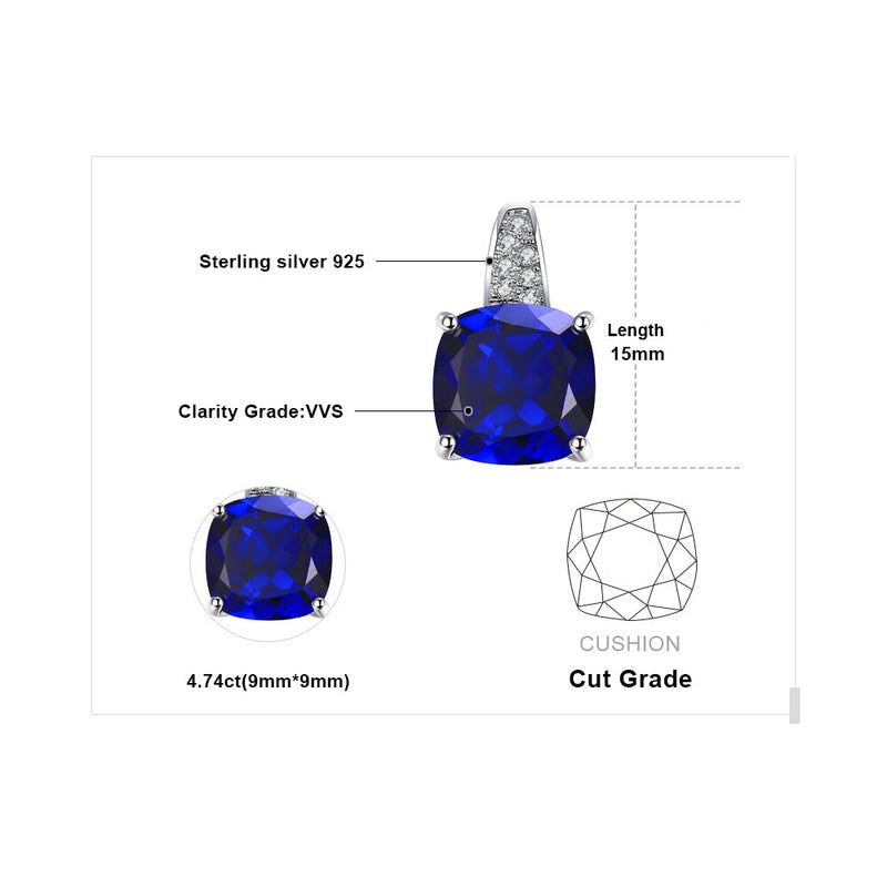 Sterling Silver Cushion Cut 4.7ct Blue Sapphire Pendant Necklace for Women