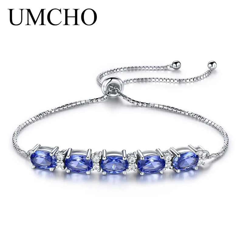 Sterling Silver Nano Tanzanite Oval Bangle Bracelets for Women