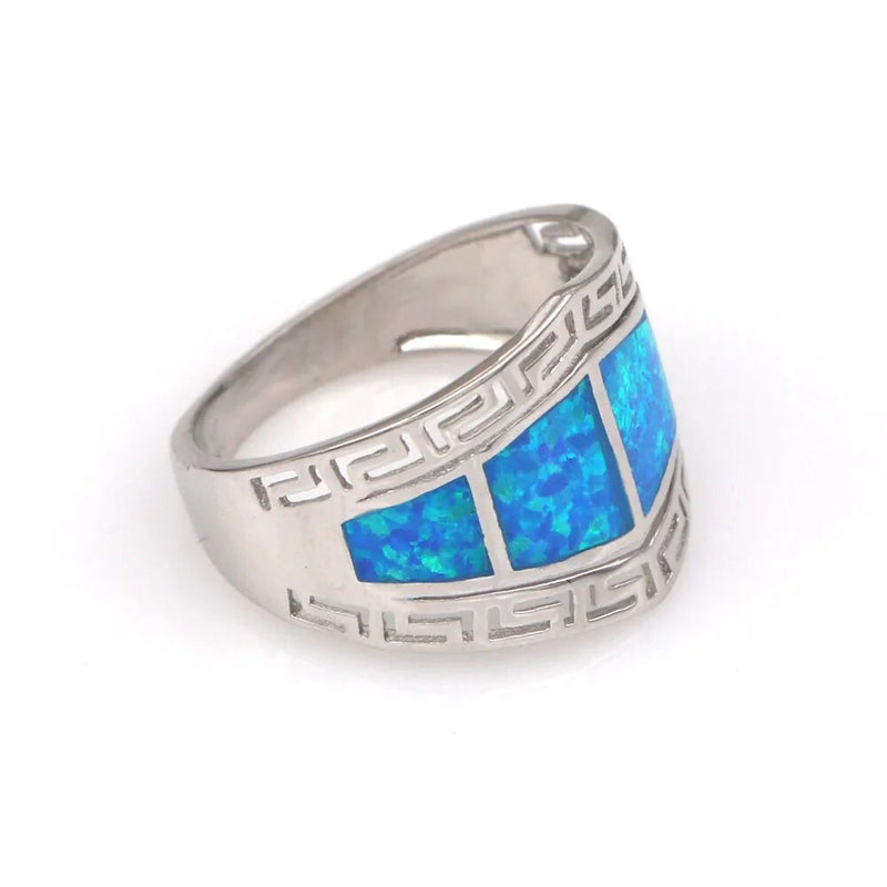 Sterling Silver Blue Opal Chain Rings for Women