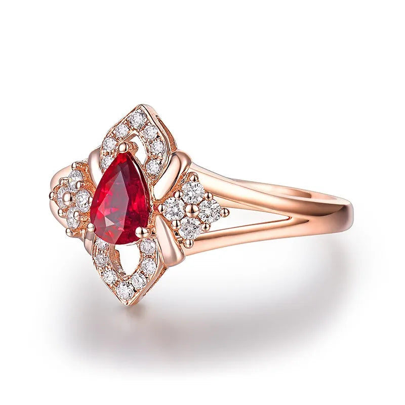 14K Rose Gold Ruby Diamond Ring for Women