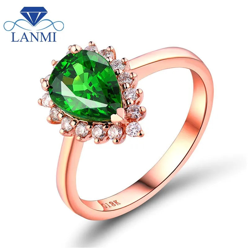 18K Rose Gold Tsavorite Pear Wedding Ring for Women