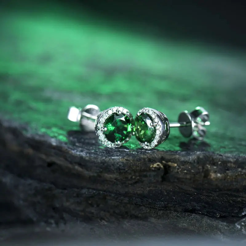 18K White Gold Tsavorite Gems Earrings for Girl