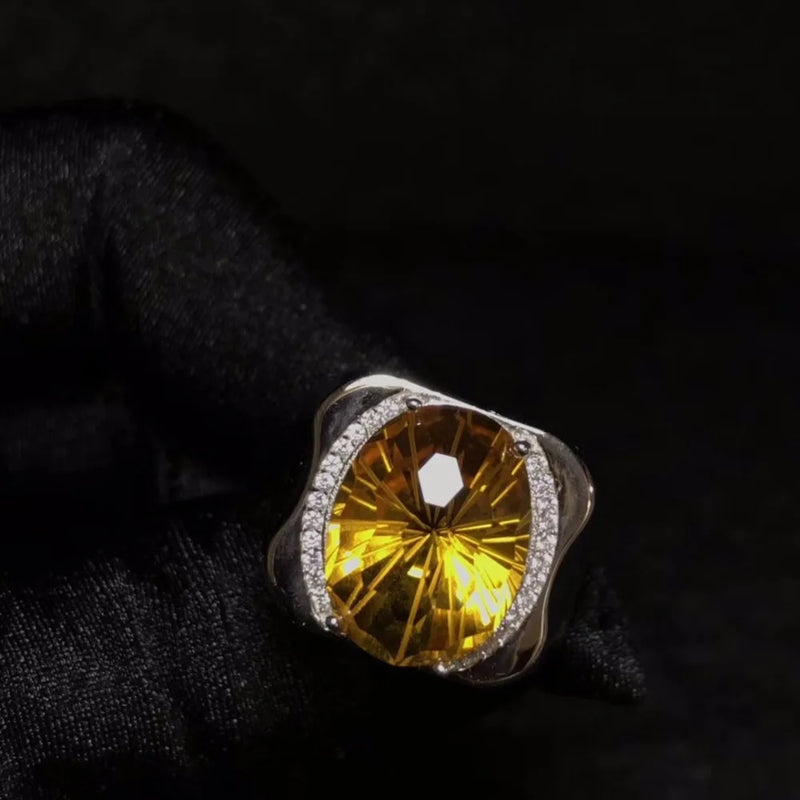 925 Sterling Silver Citrine Men's Ring with Precision Manufacturing, Natural Gem from Brazil