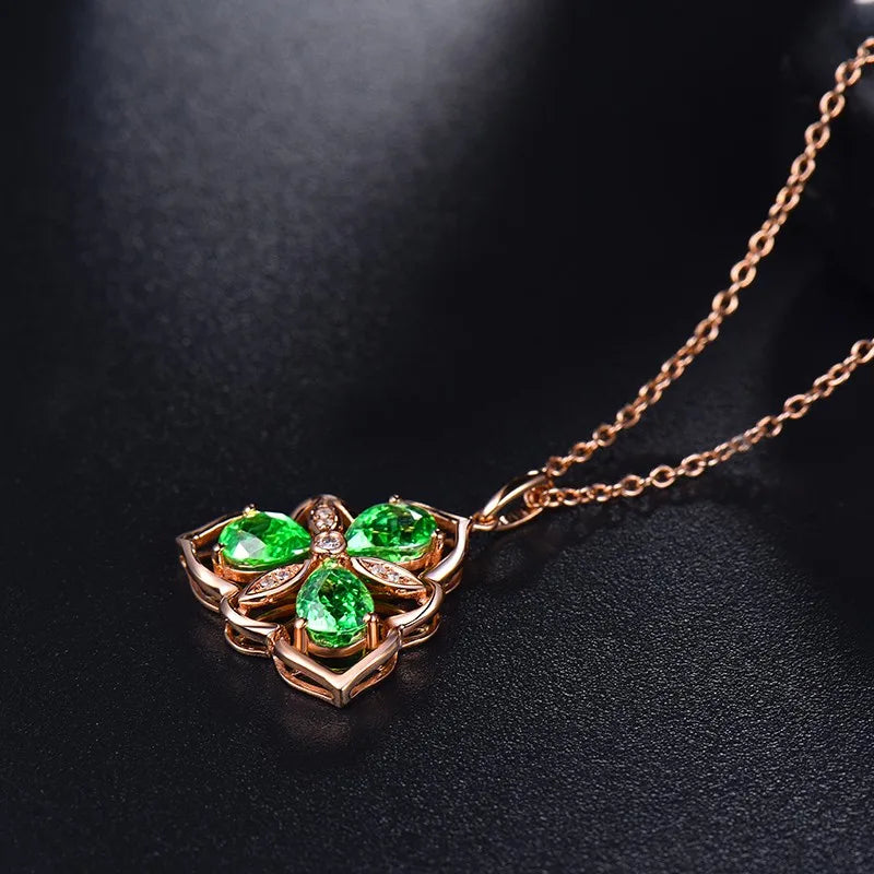 14kt Rose Gold Tsavorite Diamond Pendant Necklace for Women