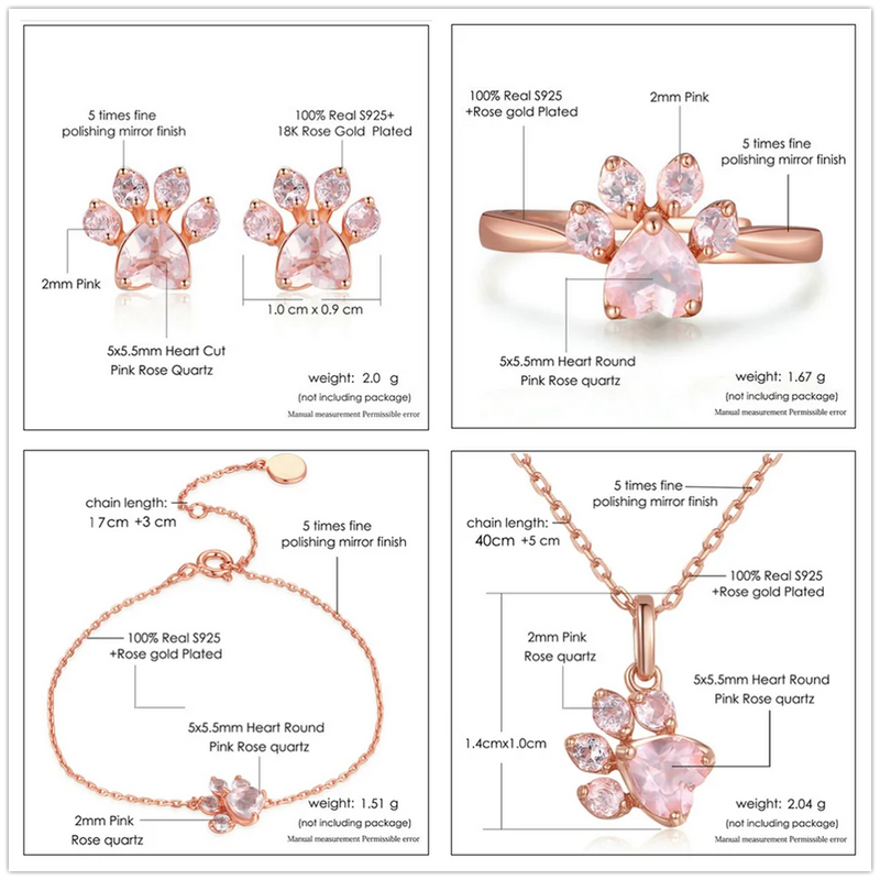 Sterling Silver 925 Rose Quartz Jewelry Set For Women