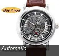 Golden Rectangle Dial Hollow Skeleton Mechanical Watch for Men