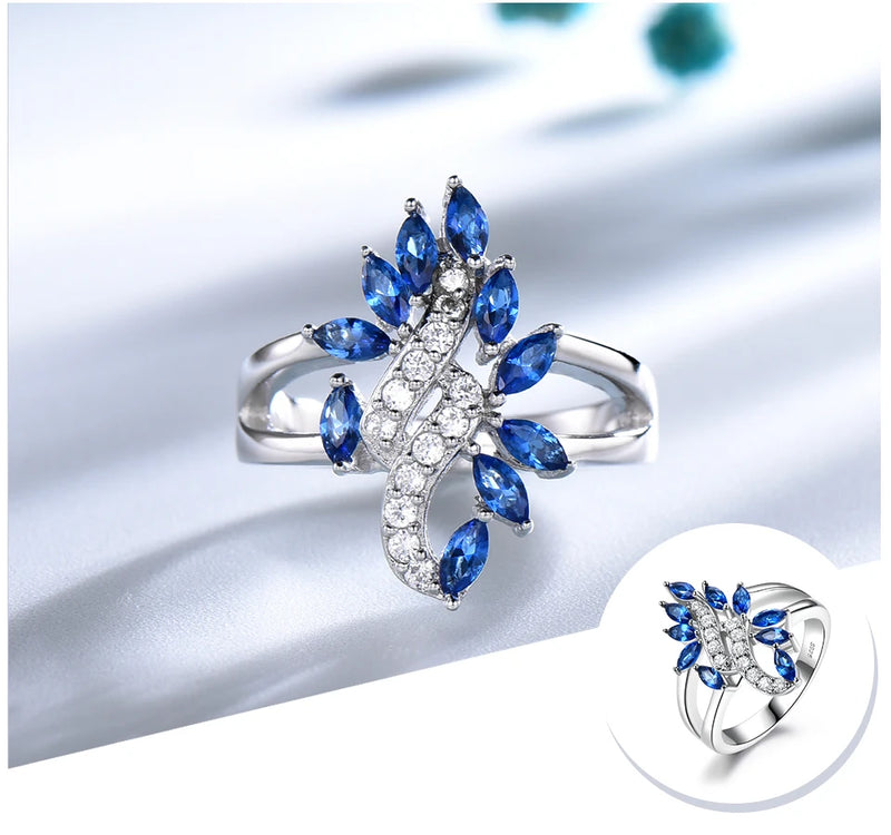 Sterling Silver Blue Sapphire and White Zircon Double Color Ring for Women